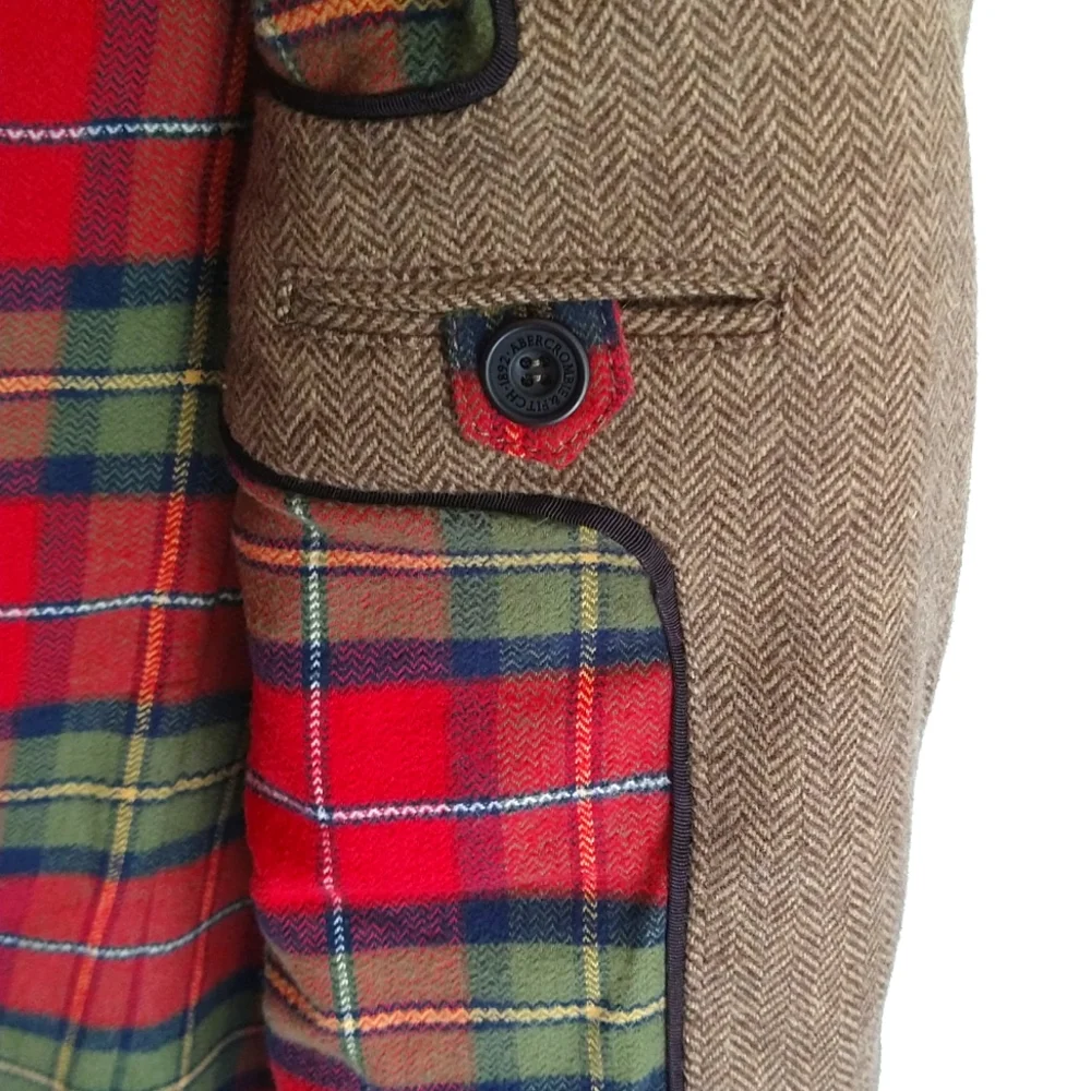 Vintage Brown Abercrombie Emblem Houndstooth Tartan Academia Blazer - Picture 7 of 10